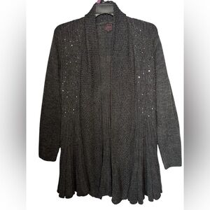 Colour Works Flared Sequined Black Open Front Heavy Sweater Cardigan Sz XL
